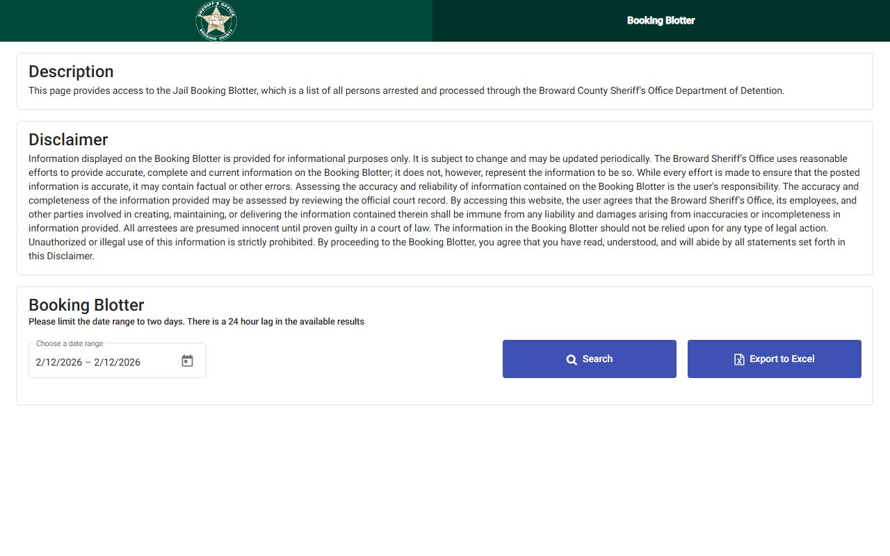 Broward County booking blotter recent arrests