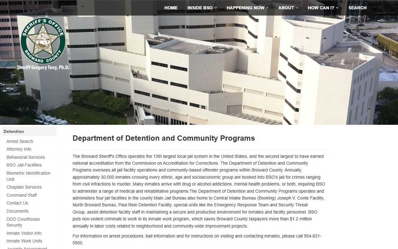 Broward County Department of Detention booking reports page