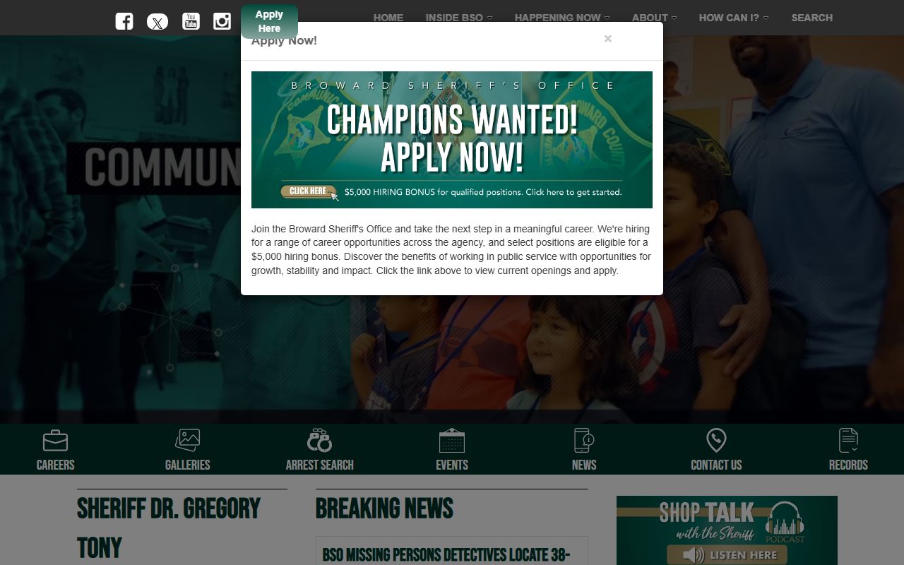 Broward County Sheriff's Office booking reports website