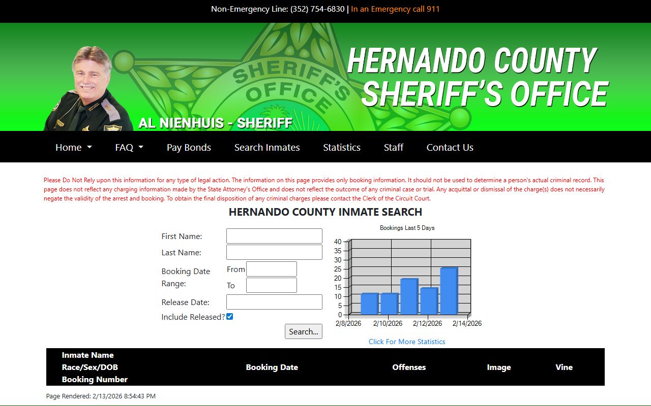 Hernando County booking reports inmate search application