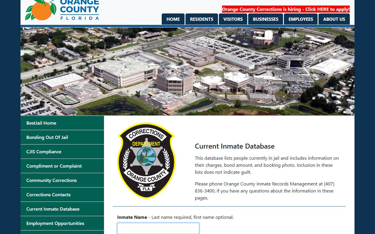 Orlando Orange County inmate database for booking reports