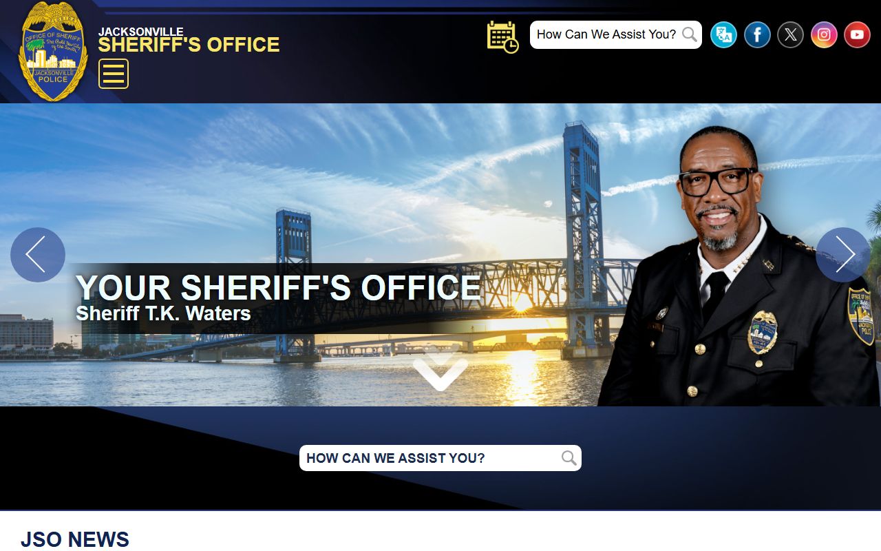 Jacksonville Sheriff's Office homepage for booking reports