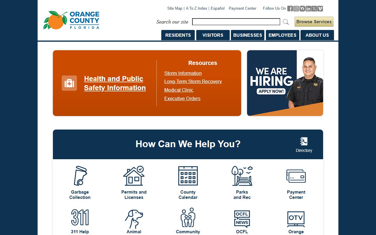 Orange County Sheriff's Office homepage for Orlando booking reports