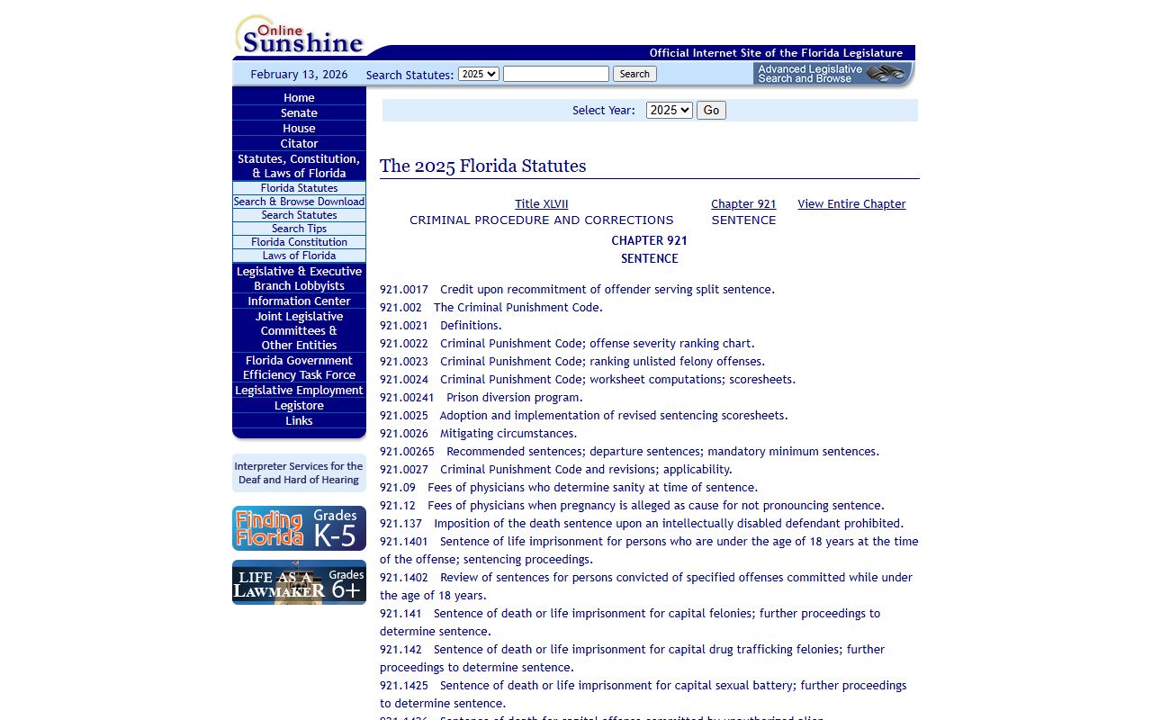 Florida Statutes Chapter 921 sentencing guidelines for booking reports