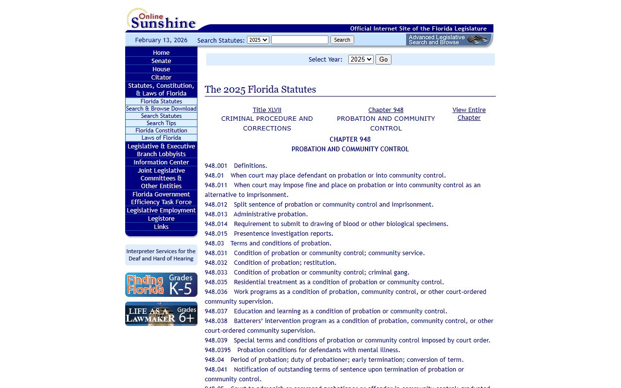 Florida Statutes Chapter 948 probation and community control records